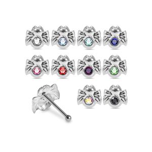 925 Sterling Silver Jeweled Bowknot Ball End Nose Stud Box (20pcs/40pcs)