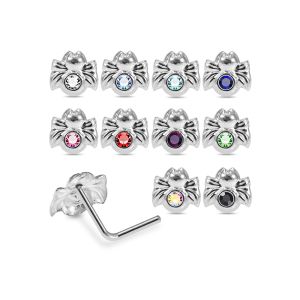 925 Sterling Silver Jeweled Bowknot L-Bend Nose Stud Box (20 Pieces)
