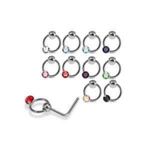 925 Sterling Silver Jeweled Captive Bead Dangle L-Bend Nose Stud Box (20 Pieces)