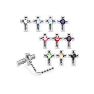 925 Sterling Silver Jeweled Classic Cross L-Bend Nose Stud Box (20 Pieces)