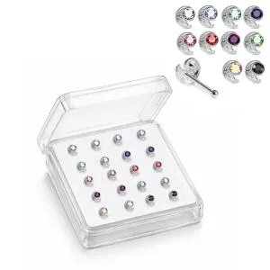 925 Sterling Silver Jeweled Crescent Moon Ball End Nose Stud Box (20pcs/40pcs)