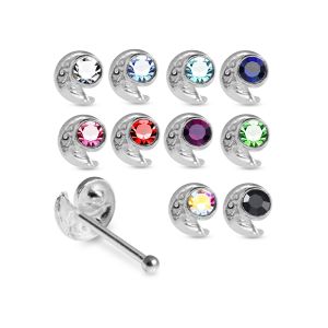 925 Sterling Silver Jeweled Crescent Moon Ball End Nose Stud Box (20pcs/40pcs)