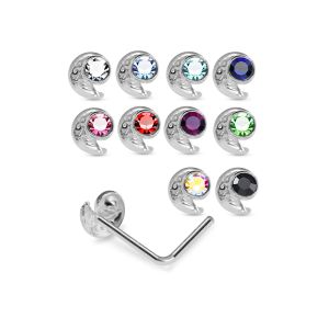 925 Sterling Silver Jeweled Crescent Moon L-Bend Nose Stud Box (20 Pieces)