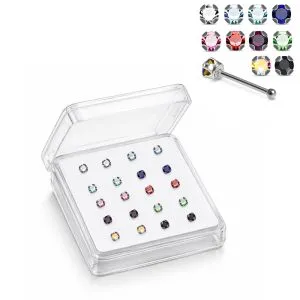 925 Sterling Silver Jeweled Cup Prong Ball End Nose Stud Box (20pcs/40pcs)