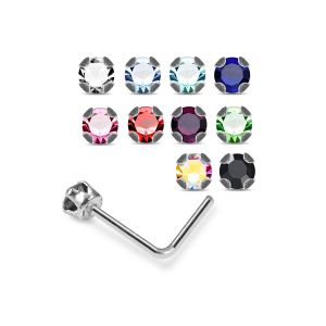 925 Sterling Silver Jeweled Cup Prong L-Bend Nose Stud Box (20 Pieces)