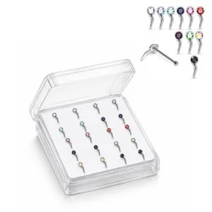 925 Sterling Silver Jeweled Curvy Drop Ball End Nose Stud Box (20pcs/40pcs)