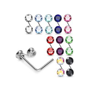 925 Sterling Silver Jeweled Double Bezel L-Bend Nose Stud Box (20 Pieces)