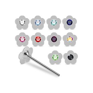 Assorted rhinestone flower nose studs in 925 sterling silver featuring multiple colors including blue, pink, red, green, black, and aurora borealis.