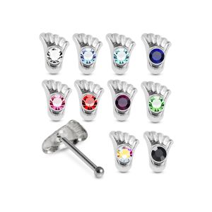 925 Sterling Silver Jeweled Footprint Ball End Nose Stud Box (20pcs/40pcs)