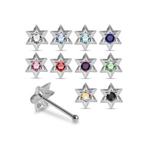 Assorted rhinestone star nose studs in 925 sterling silver featuring multiple colors including blue, pink, red, green, black, and aurora borealis.