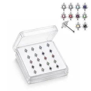 925 Sterling Silver Jeweled Leaf Ball End Nose Stud Box (20pcs/40pcs)