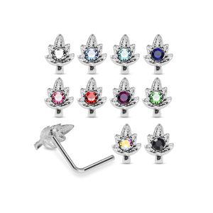 925 Sterling Silver Jeweled Leaf L-Bend Nose Stud Box (20 Pieces)