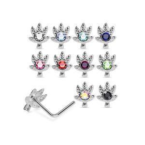 925 Sterling Silver Jeweled Maple Leaf L-Bend Nose Stud Box (20 Pieces)