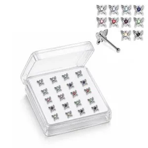925 Sterling Silver Jeweled Mini Butterfly Ball End Nose Stud Box (20pcs / 40pcs)