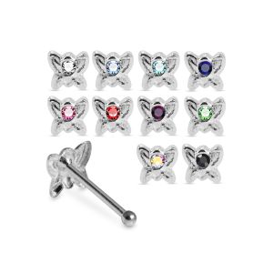 925 Sterling Silver Jeweled Mini Butterfly Ball End Nose Stud Box (20pcs / 40pcs)