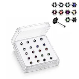 925 Sterling Silver Jeweled Petal Bloom Ball End Nose Stud Box (20pcs/40pcs)
