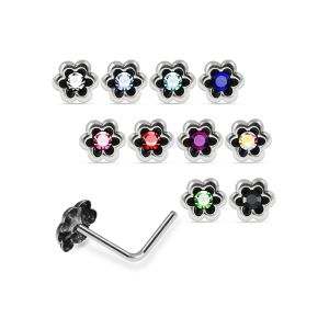 925 Sterling Silver Jeweled Petal Bloom L-Bend Nose Stud Box (20 Pieces)