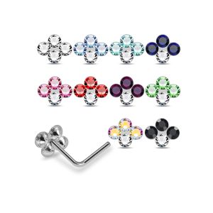 925 Sterling Silver Jeweled Quad Cluster  L-Bend Nose Stud Box (20 Pieces)