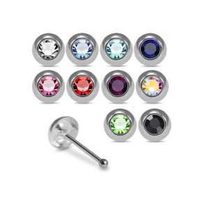 Assorted round bezel rhinestone nose bone studs in 925 sterling silver featuring multiple colors including blue, pink, red, green, black, and aurora borealis.