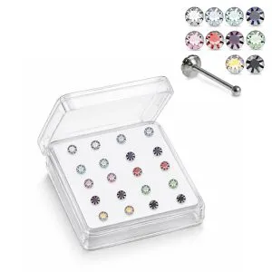 925 Sterling Silver Jeweled Round Prong Ball End Nose Stud Box (20pcs / 40pcs)