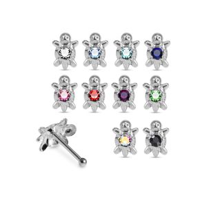 925 Sterling Silver Jeweled Sea Turtle Ball End Nose Stud Box (20pcs/40pcs)