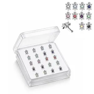 925 Sterling Silver Jeweled Sea Turtle Ball End Nose Stud Box (20pcs/40pcs)