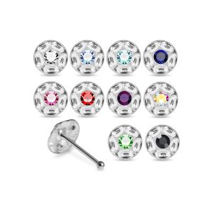 925 Sterling Silver Jeweled Shield Ball End Nose Stud Box (20pcs/40pcs)