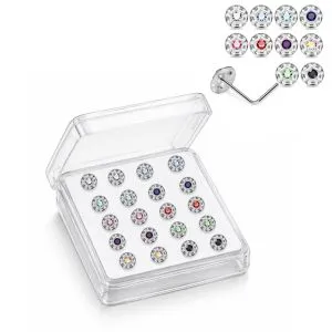 925 Sterling Silver Jeweled Shield L-Bend Nose Stud Box (20 Pieces)