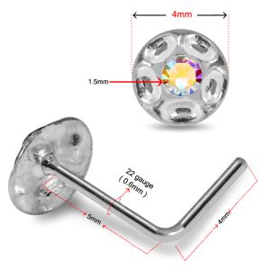 925 Sterling Silver Jeweled Shield  L-Bend Nose Stud Box (20 Pieces)