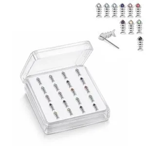925 Sterling Silver Jeweled Skeleton Fish Straight End Nose Stud Box (20pcs / 40pcs)