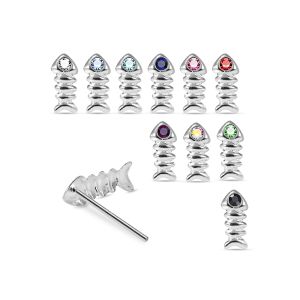 925 Sterling Silver Jeweled Skeleton Fish Straight End Nose Stud Box (20pcs / 40pcs)