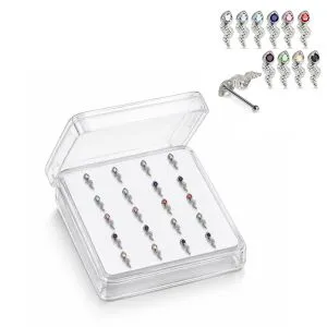 925 Sterling Silver Jeweled Snake Drop Ball End Nose Stud Box (20pcs/40pcs)
