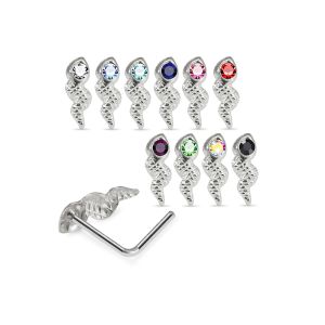 925 Sterling Silver Jeweled Snake Drop L-Bend Nose Stud Box (20 Pieces)