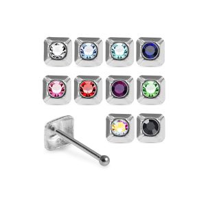 925 Sterling Silver Jeweled Square Frame Ball End Nose Stud Box (20pcs/40pcs)