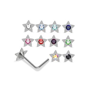 925 Sterling Silver Jeweled Star L-Bend Nose Stud Box (20 Pieces)