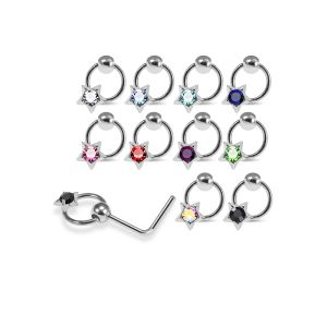 925 Sterling Silver Jeweled Stellar Dangle L-Bend Nose Stud Box (20 Pieces)