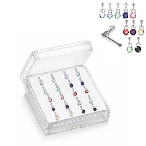 925 Sterling Silver Jeweled Swing Drop Ball End Nose Stud Box (20pcs/40pcs)