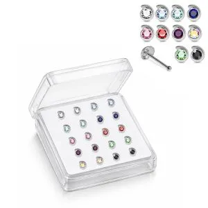 925 Sterling Silver Jeweled Teardrop Ball End Nose Stud Box (20pcs/40pcs)