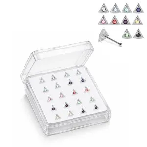 925 Sterling Silver Jeweled Triangle Bezel Ball End Nose Stud Box (20pcs/40pcs)