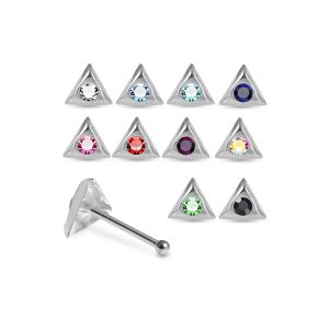 925 Sterling Silver Jeweled Triangle Bezel Ball End Nose Stud Box (20pcs/40pcs)