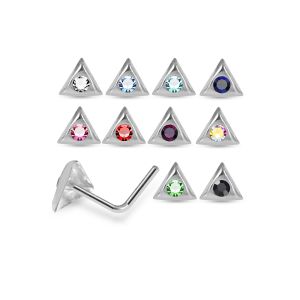 925 Sterling Silver Jeweled Triangle Bezel L-Bend Nose Stud Box (20 Pieces)