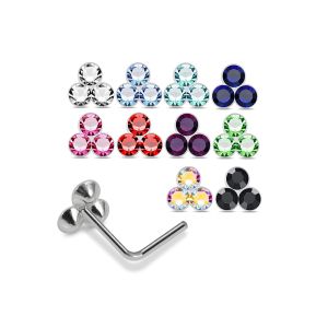 925 Sterling Silver Jeweled Trinity Cluster L-Bend Nose Stud Box (20 Pieces)