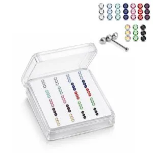 925 Sterling Silver Jeweled Triple Bezel Ball End Nose Stud Box (20pcs/40pcs)