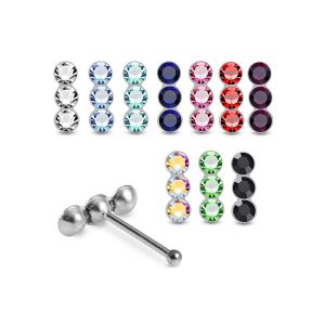 925 Sterling Silver Jeweled Triple Bezel Ball End Nose Stud Box (20pcs/40pcs)