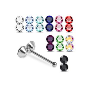 925 Sterling Silver Jeweled Twin Bezel Ball End Nose Stud Box (20pcs/40pcs)