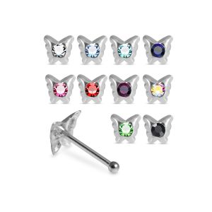 925 Silver Jeweled Butterfly Shape Nose Stud