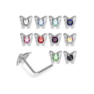 925 Sterling Silver Jeweled Winged Butterfly L-Bend Nose Stud Box (20 Pieces)