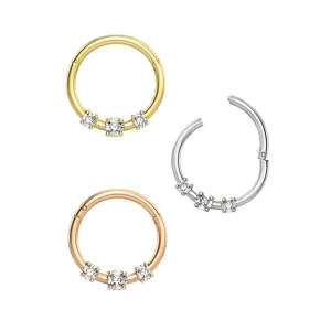 925 Sterling Silver Triple CZ stone Hinged Segment Clicker Ring