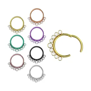9 CZ Stones Paved Hinged Segment Clicker Ring