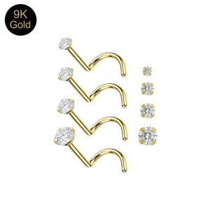 Solid 9K gold nose screw pin with brilliant-cut cubic zirconia
